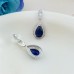  SELOVO Silver Tone Women Prong Blue Cubic Zirconia Party Sapphire-color Dangle Earrings